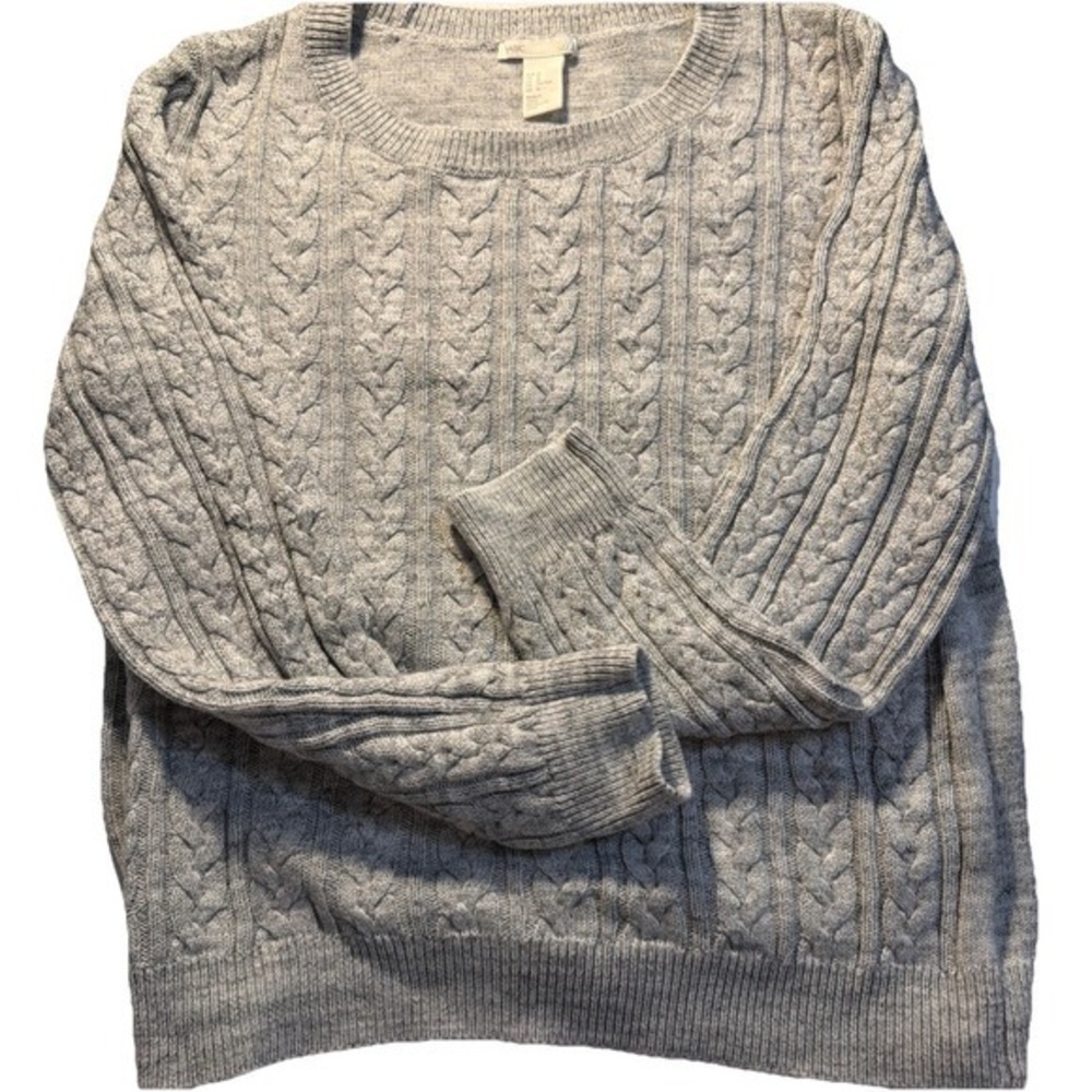 H&M Classic Cable Knit‎ Gray Sweater Women's Medium Long Sleeve          4012